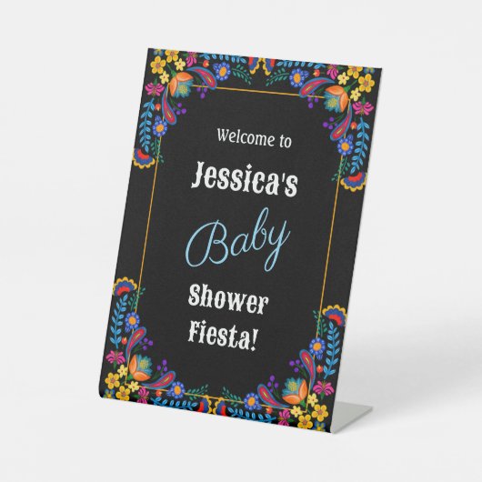 Mexican Fiesta Floral Baby Shower Invitation Reclamebord Met Voetstuk (Voorkant)