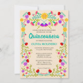Mexican Fiesta Floral Champagne Quinceanera Kaart (Voorkant)