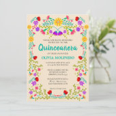 Mexican Fiesta Floral Champagne Quinceanera Kaart (Staand voorkant)