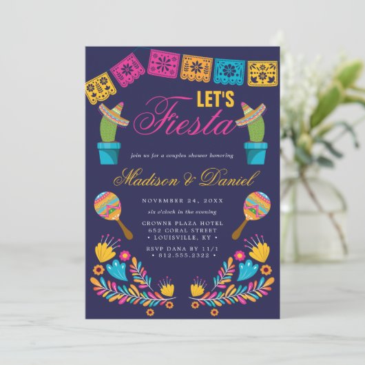 Mexican Fiesta Floral Couples Wedding Shower Kaart (Staand voorkant)