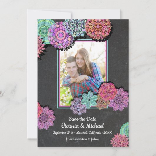 Mexican Fiesta Floral Mandala Save the Date Photo (Voorkant)