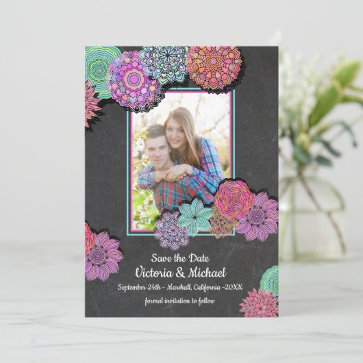 Mexican Fiesta Floral Mandala Save the Date Photo (Staand voorkant)
