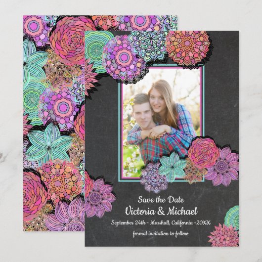 Mexican Fiesta Floral Mandala Save the Date Photo (Voorkant / Achterkant)