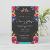 Mexican Fiesta Floral Uw foto toevoegen Quinceaner Kaart (Staand voorkant)
