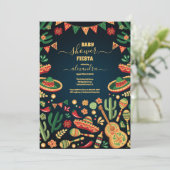 Mexican Fiesta Floral Zwart Kleurrijk Baby shower Kaart (Staand voorkant)