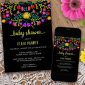 Mexican Fiesta Floral Zwart Kleurrijk Baby shower Kaart
