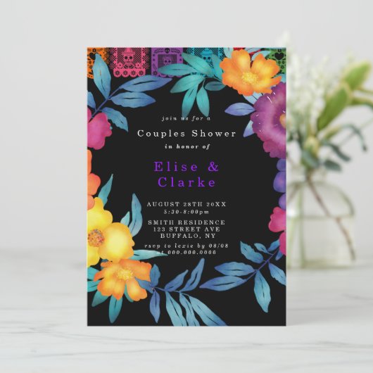 Mexican Fiesta Florals Couple Shower Invitation (Staand voorkant)
