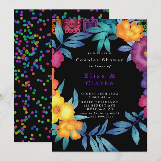 Mexican Fiesta Florals Couple Shower Invitation (Voorkant / Achterkant)