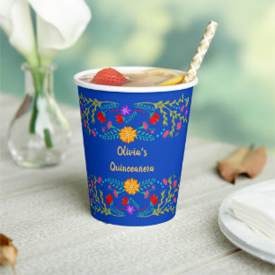Mexican Fiesta Flowers Royal Blue Paper Cups Papieren Bekers