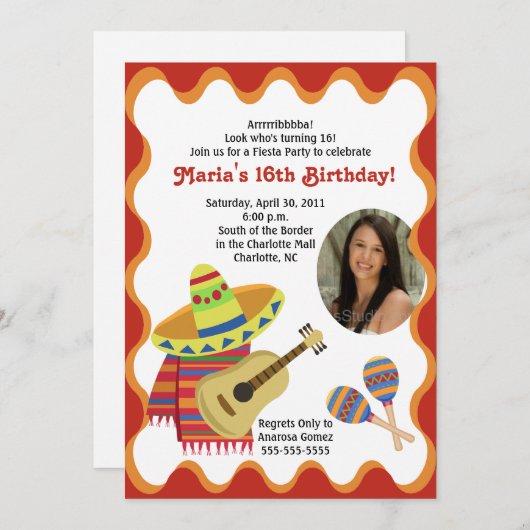 MEXICAN FIESTA FOTO BIRTHDAY INVITATIES KAART (Voorkant / Achterkant)