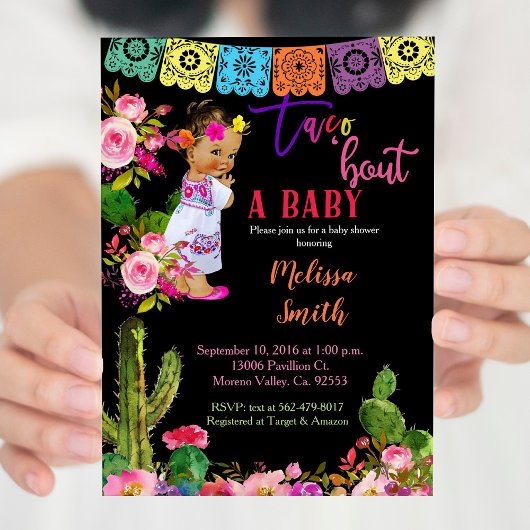 Mexican Fiesta Gold Glitter Baby shower Invitation Kaart