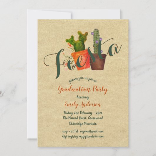 Mexican Fiesta Graduation Party Rustic Cacti Kaart (Voorkant)