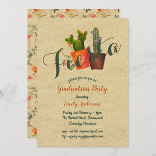 Mexican Fiesta Graduation Party Rustic Cacti Kaart