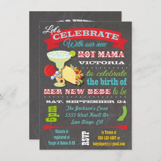 Mexican Fiesta Hot Mama Baby shower Invitation Kaart (Voorkant / Achterkant)