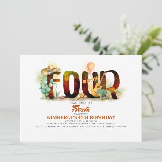 Mexican Fiesta Kinder 4e verjaardagsfeestje Kaart (Staand voorkant)