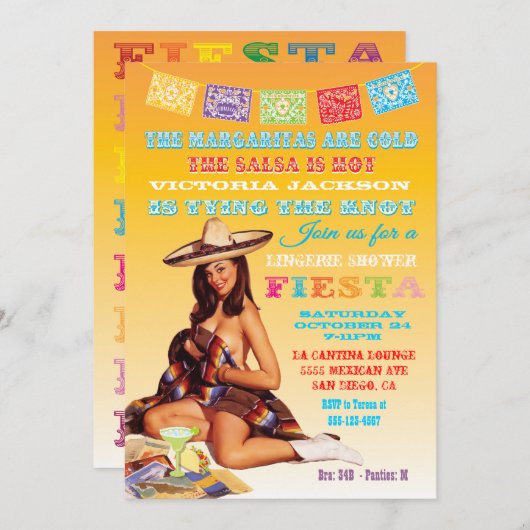 Mexican Fiesta Lingerie Shower Invitation Kaart (Voorkant / Achterkant)