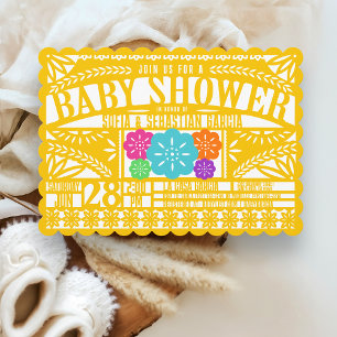 Mexican Fiesta Papel Picado Flag GOLD Baby shower Kaart