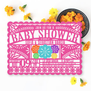 Mexican Fiesta Papel Picado Vlag ROZE Baby shower Kaart