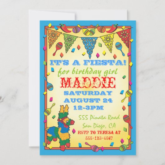 Mexican Fiesta Pinata Birthday Party Invitation Kaart (Voorkant)