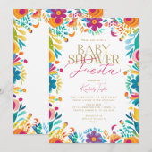 Mexican Fiesta Pink Yellow Flowers Baby shower Kaart (Voorkant / Achterkant)