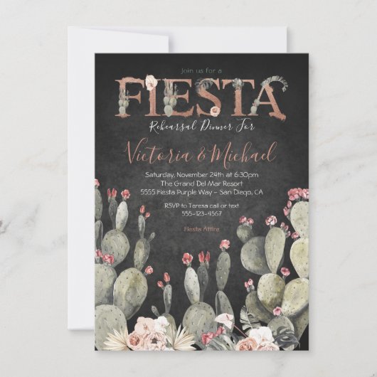 Mexican Fiesta Rehearsal Dinner Cactus Floral Kaart (Voorkant)