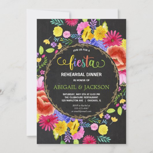 Mexican Fiesta Rehearsal Dinner chalkboard floral Kaart (Voorkant)