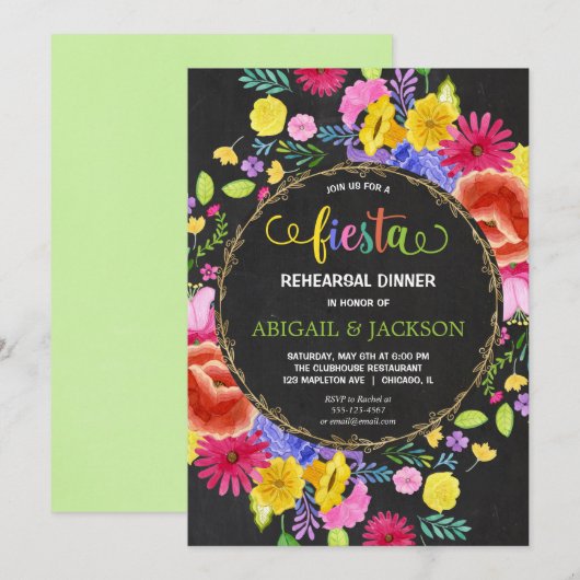 Mexican Fiesta Rehearsal Dinner chalkboard floral Kaart (Voorkant / Achterkant)