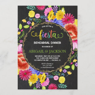 Mexican Fiesta Rehearsal Dinner chalkboard floral Kaart