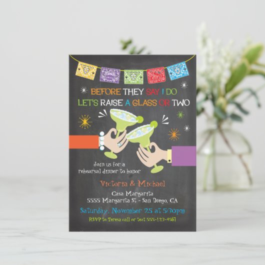 Mexican Fiesta Rehearsal Dinner Chalkboard Kaart (Staand voorkant)
