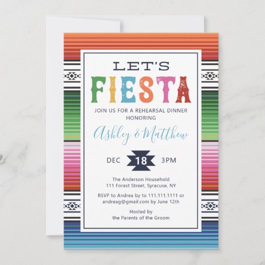 Mexican Fiesta Rehearsal Dinner Invitation Kaart (Voorkant)
