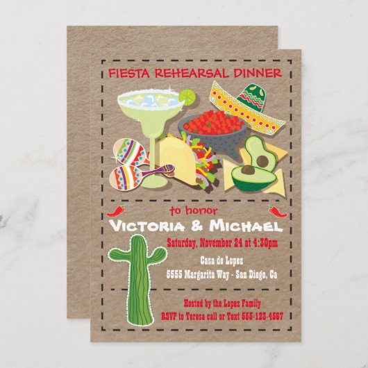 Mexican Fiesta Rehearsal Dinner Kraft Invitation Kaart (Voorkant / Achterkant)