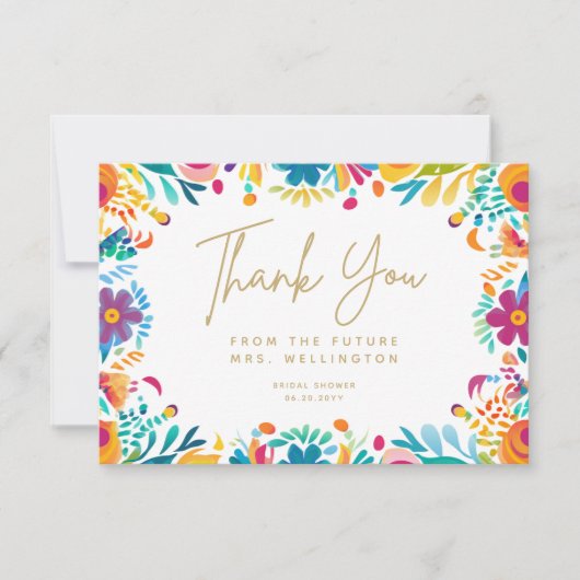 Mexican Fiesta Roze Geel Bloemen Vrijgezellenfeest Bedankkaart (Voorkant)