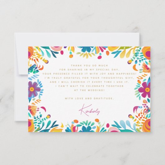 Mexican Fiesta Roze Geel Bloemen Vrijgezellenfeest Bedankkaart (Achterkant)