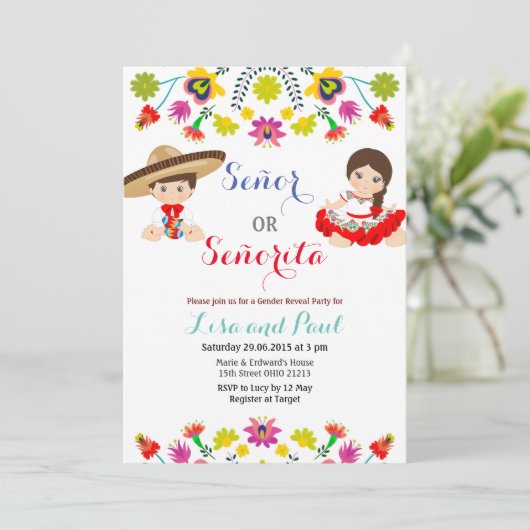Mexican Fiesta Señor of Señorita Gender Reopenbaar Kaart (Staand voorkant)