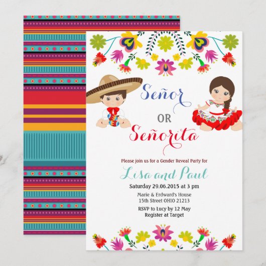 Mexican Fiesta Señor of Señorita Gender Reopenbaar Kaart (Voorkant / Achterkant)