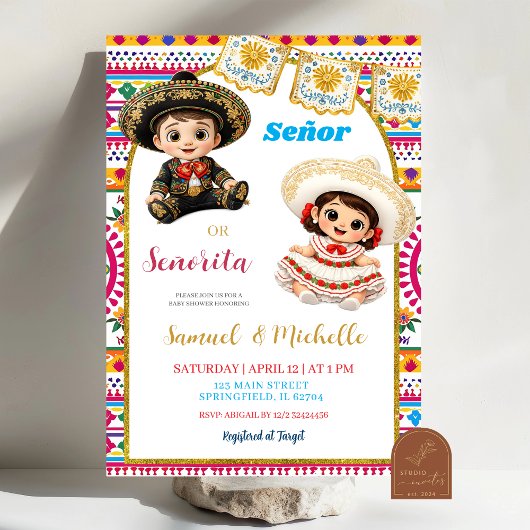 Mexican Fiesta Senor or Senorita Gender Reveal Inv Kaart