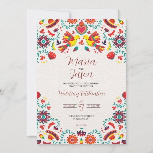 Mexican Fiesta Sombrero Folk Art Wedding Kaart (Voorkant)