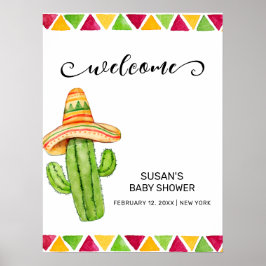 Mexican Fiesta Taco Cactus Baby shower Welkom Poster
