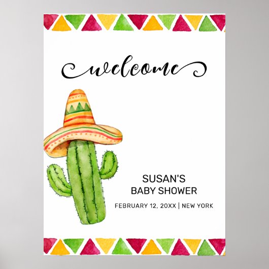 Mexican Fiesta Taco Cactus Baby shower Welkom Poster (Voorkant)