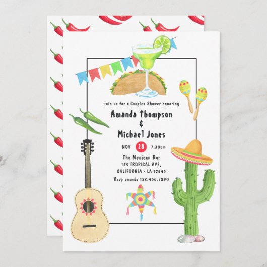 Mexican Fiesta Taco en Tequila Couples Shower Kaart (Voorkant / Achterkant)