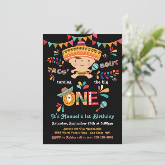 Mexican Fiesta Taco over een eerste verjaardag Kaart (Staand voorkant)