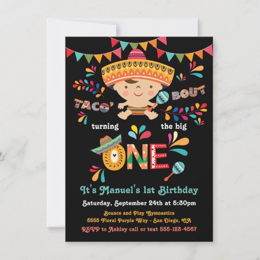 Mexican Fiesta Taco over een eerste verjaardag Kaart (Voorkant)
