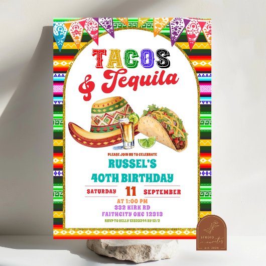 Mexican Fiesta Tacos and Tequila Birthday Kaart