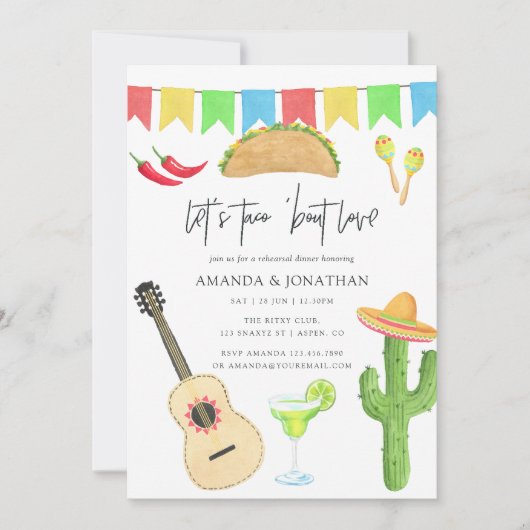 Mexican Fiesta Taco's bout Love Rehearsal Dinner Kaart (Voorkant)