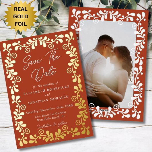 Mexican Fiesta Talavera Foto Opslaan van de datum Folie Feestdagenkaart