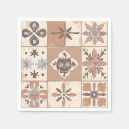 Mexican Fiesta Talavera Tegel Neutral Skull Sun Servet