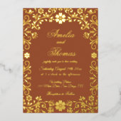 Mexican Fiesta Terracotta Gold Floral Wedding  Folie Uitnodiging (Voorkant)