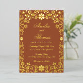 Mexican Fiesta Terracotta Gold Floral Wedding  Folie Uitnodiging (Staand Voorkant)