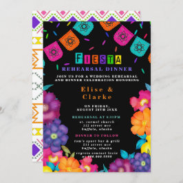 Mexican Fiesta Vivid Florals Rehearsal Dinner Kaart