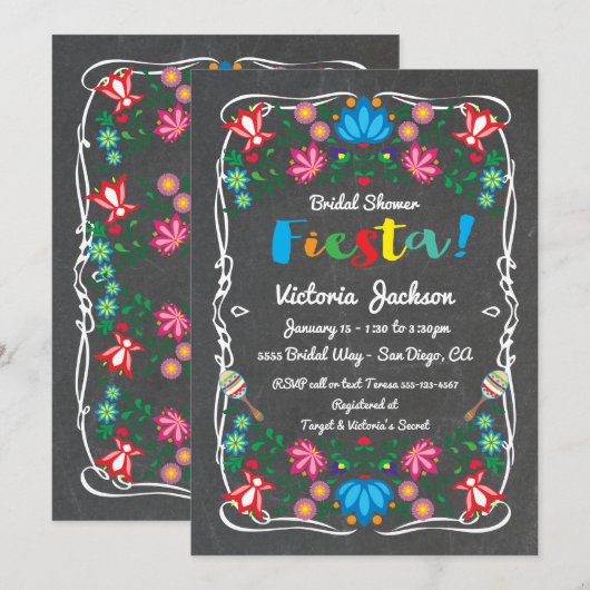 Mexican Fiesta Vrijgezellenfeest Flower Chalkboard Kaart (Voorkant / Achterkant)